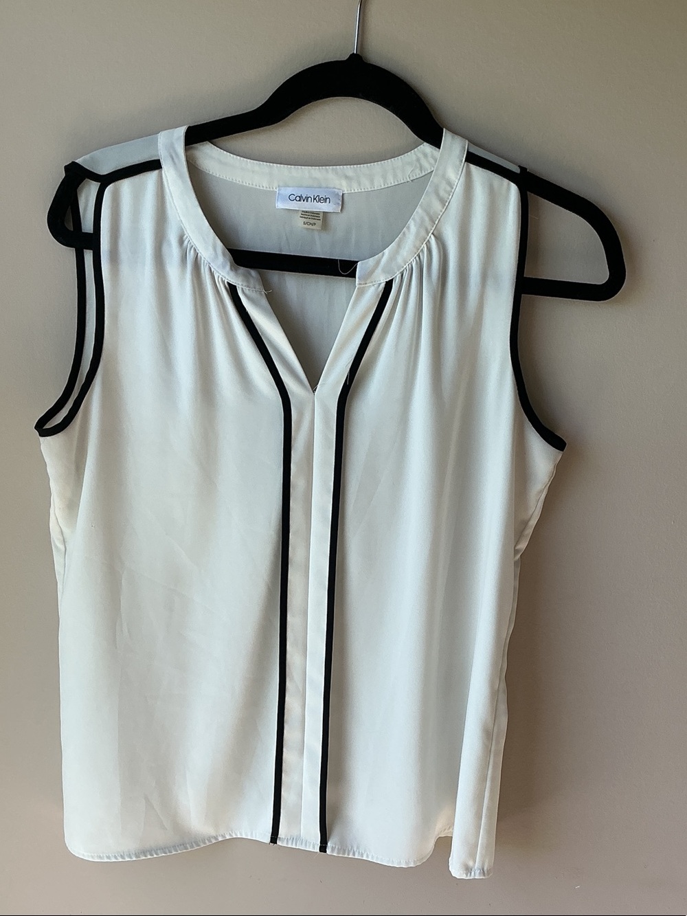 Calvin Klein White Sleeveless Camisole with Black Piping